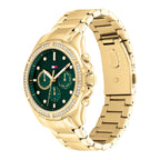 Tommy Hilfiger Ari 1782614 38mm Women's Multi-Function Watch – Dark Green Sunray & Gold Stainless Steel Bracelet
