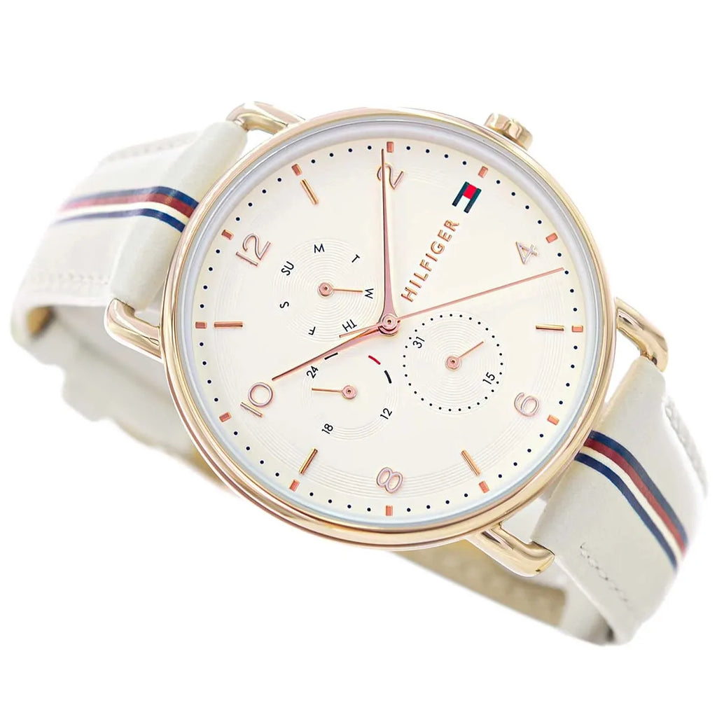Tommy Hilfiger Lily 1782659 38mm Women's Multi-Function Watch – Beige & Beige Genuine Leather Strap