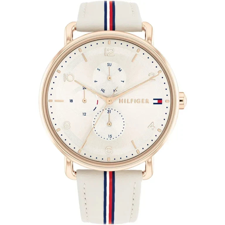 Tommy Hilfiger Lily 1782659 38mm Women's Multi-Function Watch – Beige & Beige Genuine Leather Strap