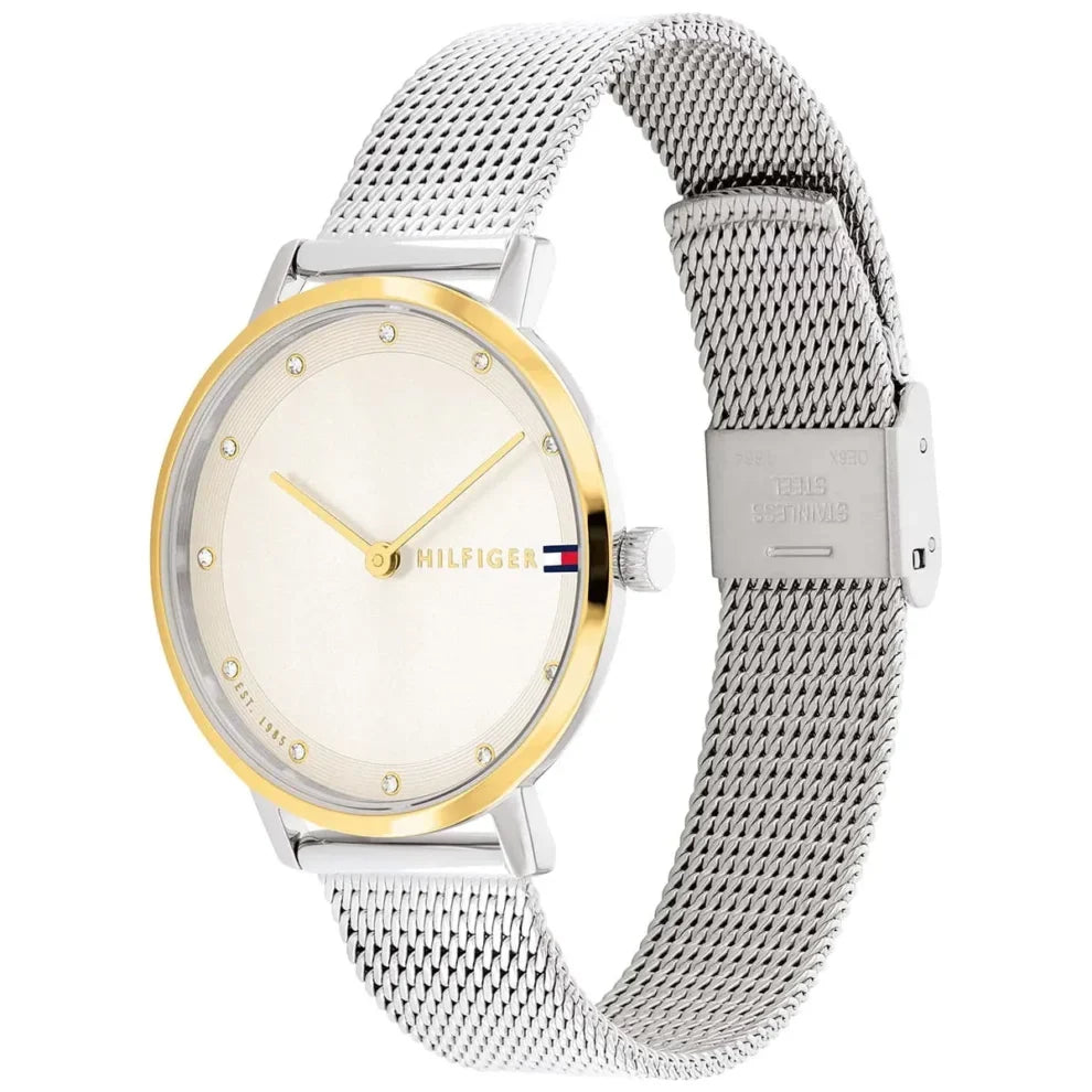 Tommy Hilfiger Pippa 1782667 35mm Women's Quartz Watch – White Sunray & Silver Stainless Steel Mesh Bracelet