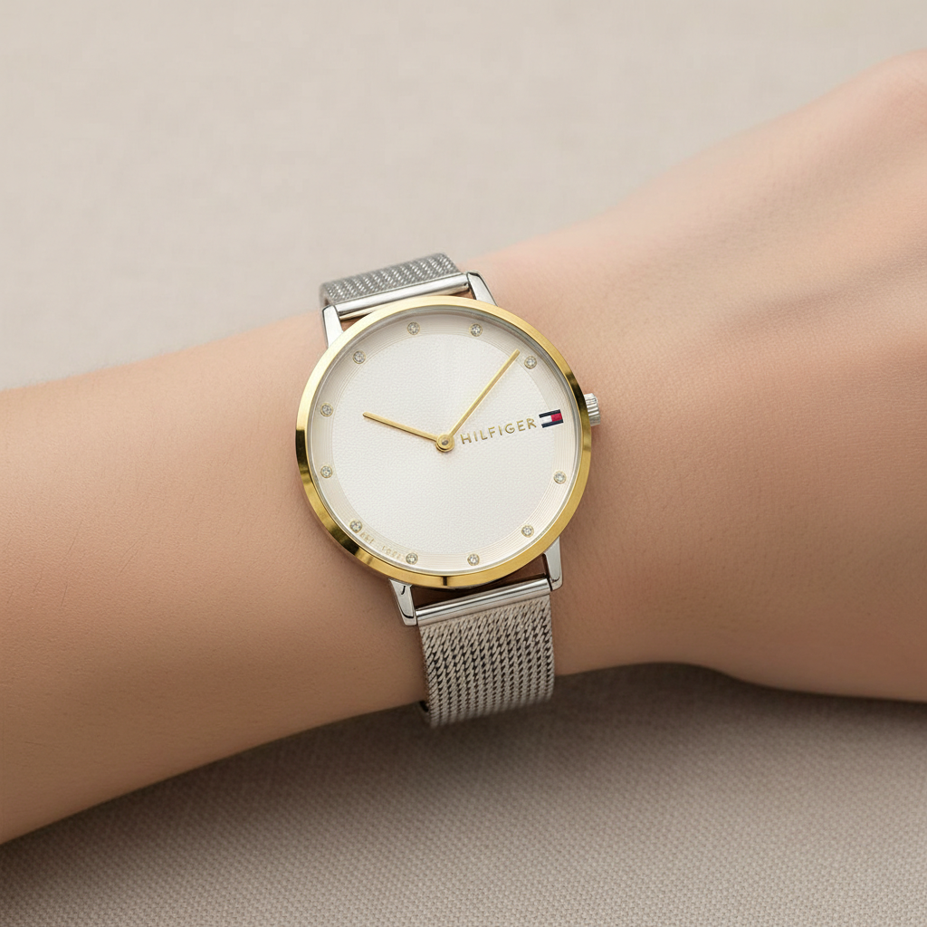 Tommy Hilfiger Pippa 1782667 35mm Women's Quartz Watch – White Sunray & Silver Stainless Steel Mesh Bracelet