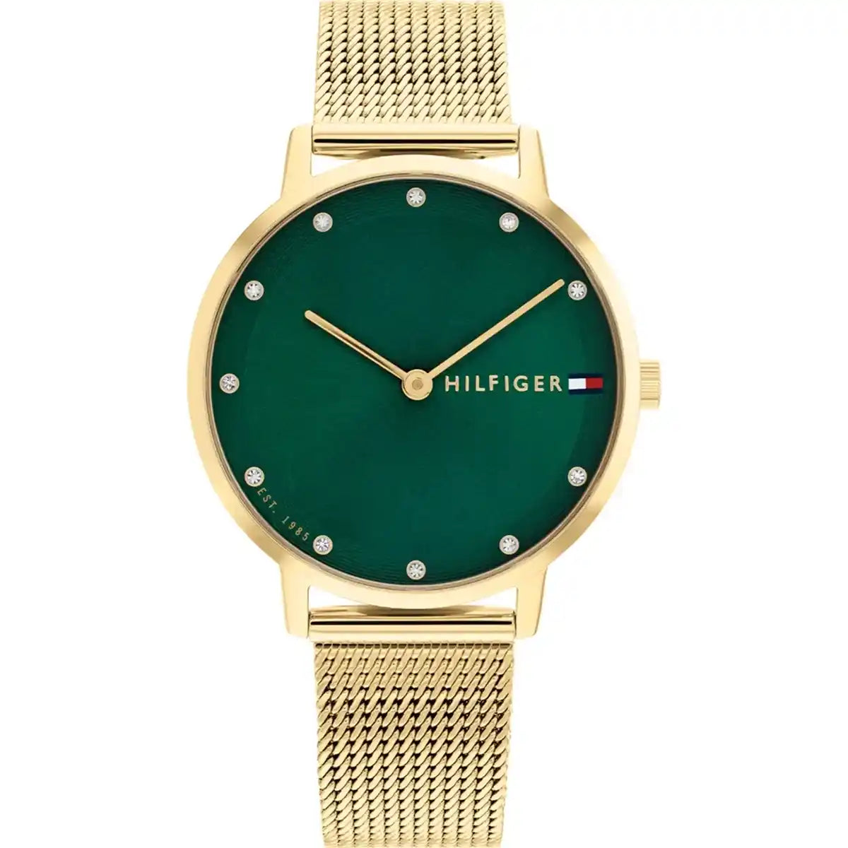 Tommy Hilfiger Pippa 1782668 35mm Women's Quartz Watch – Green Sunray & Gold Stainless Steel Mesh Bracelet