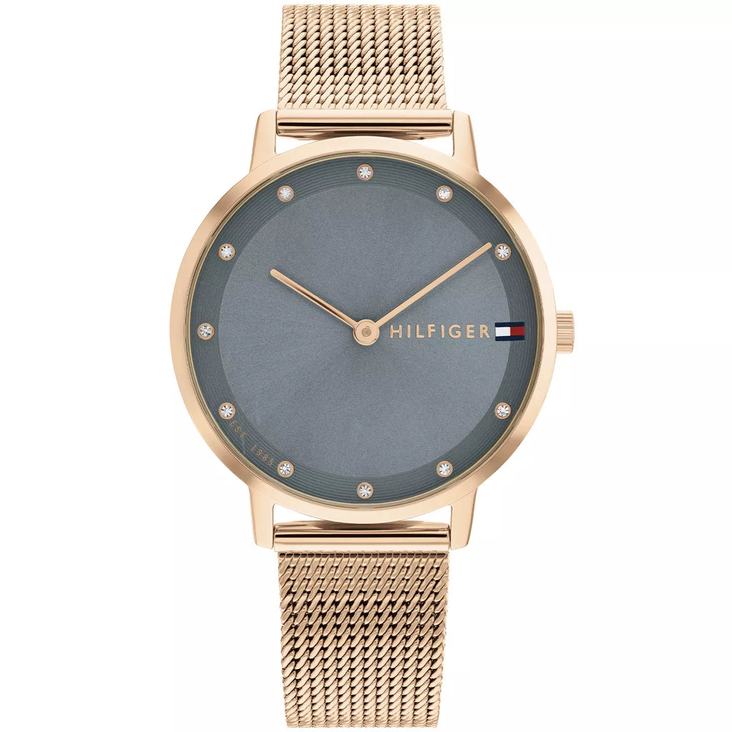 Tommy Hilfiger Pippa 1782669 35mm Women's Quartz Watch – Grey Sunray & Rose Gold Stainless Steel Mesh Bracelet