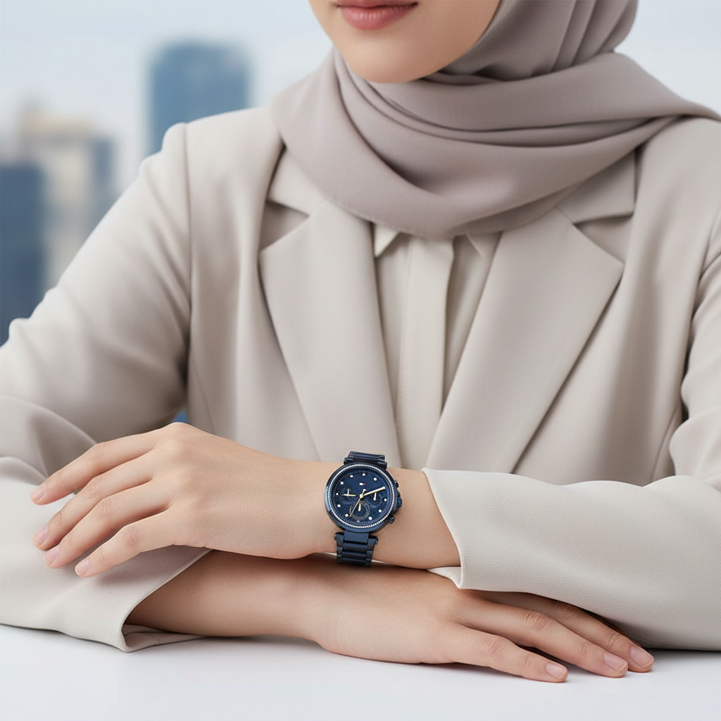 Tommy Hilfiger Emily 1782704 38mm Women's Multi-Function Watch – Navy Sunray & Navy Blue Stainless Steel Bracelet