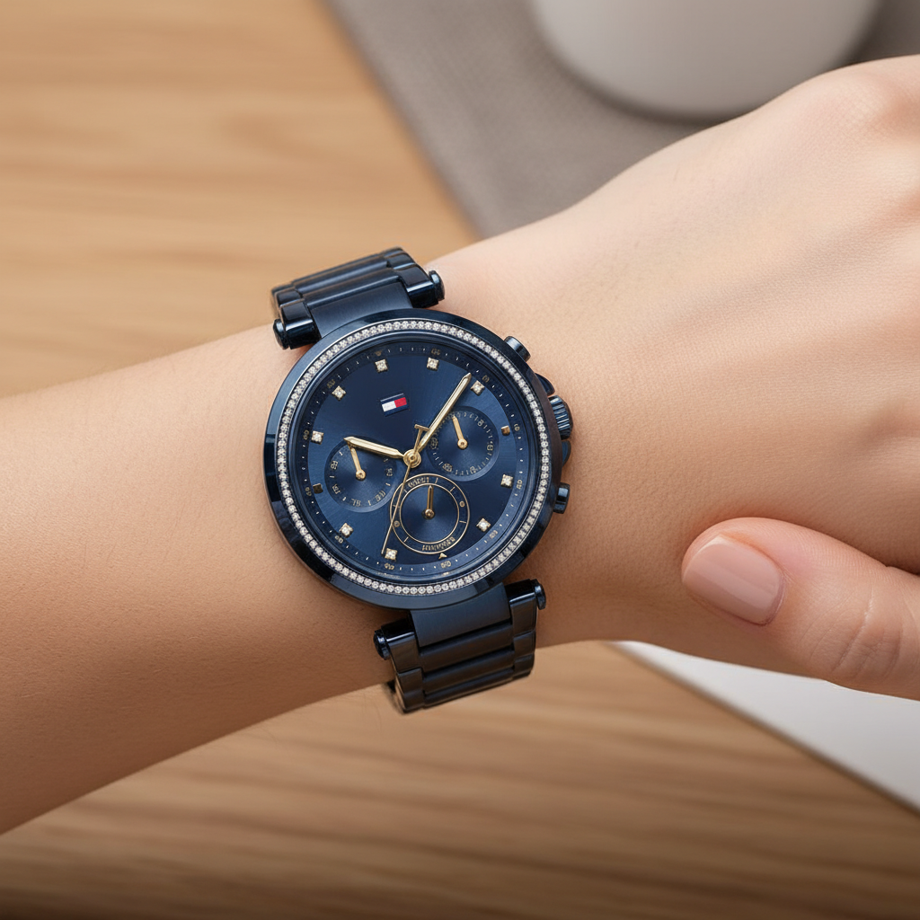Tommy Hilfiger Emily 1782704 38mm Women's Multi-Function Watch – Navy Sunray & Navy Blue Stainless Steel Bracelet