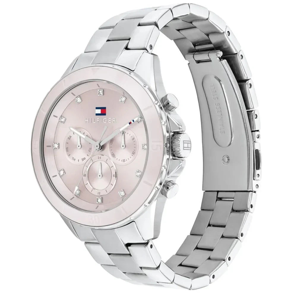 Tommy Hilfiger Mellie 1782706 40mm Women's Multi-Function Watch – Pink Sunray & Silver Stainless Steel Bracelet