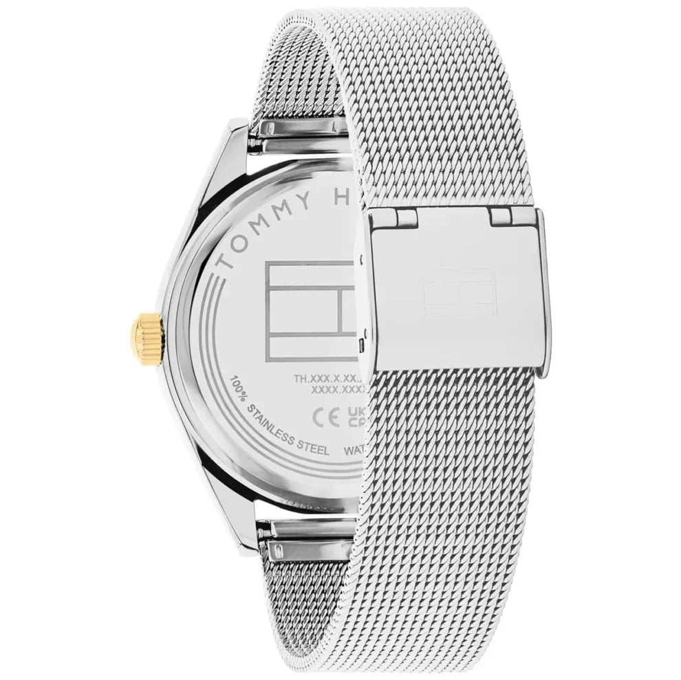 Tommy Hilfiger Monica 1782713 38mm Women's Multi-Function Watch – White Semi-Skeleton & Silver Stainless Steel Mesh Bracelet