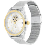 Tommy Hilfiger Monica 1782713 38mm Women's Multi-Function Watch – White Semi-Skeleton & Silver Stainless Steel Mesh Bracelet