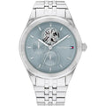 Tommy Hilfiger Monica 1782714 38mm Women's Multi-Function Watch – Light Blue Semi-Skeleton & Silver Stainless Steel Bracelet