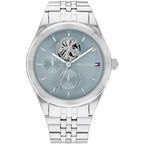 Tommy Hilfiger Monica 1782714 38mm Women's Multi-Function Watch – Light Blue Semi-Skeleton & Silver Stainless Steel Bracelet