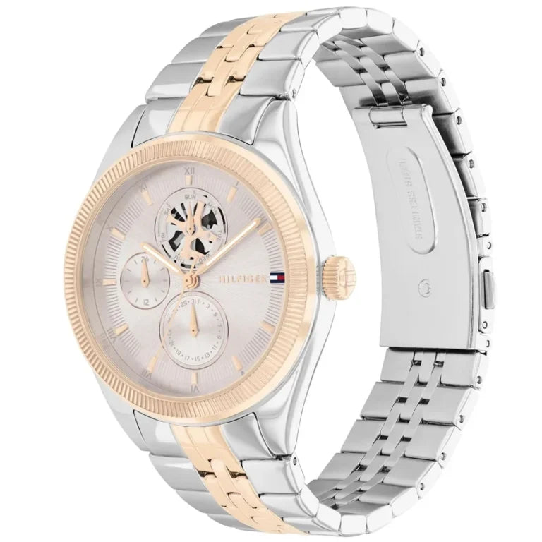 Tommy Hilfiger Monica 1782716 Women's Multi-Function Watch – Grey Semi-Skeleton & Two-Tone Stainless Steel Bracelet