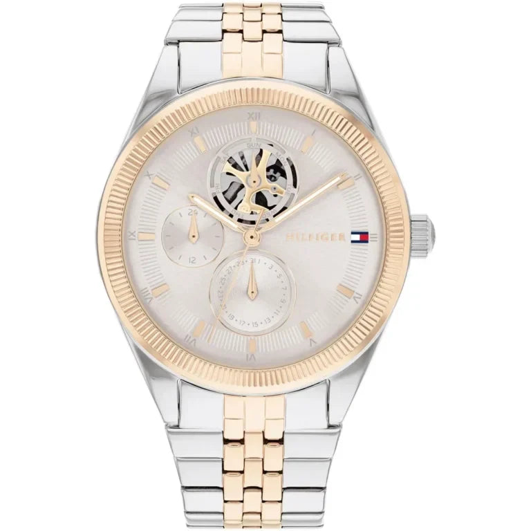 Tommy Hilfiger Monica 1782716 Women's Multi-Function Watch – Grey Semi-Skeleton & Two-Tone Stainless Steel Bracelet