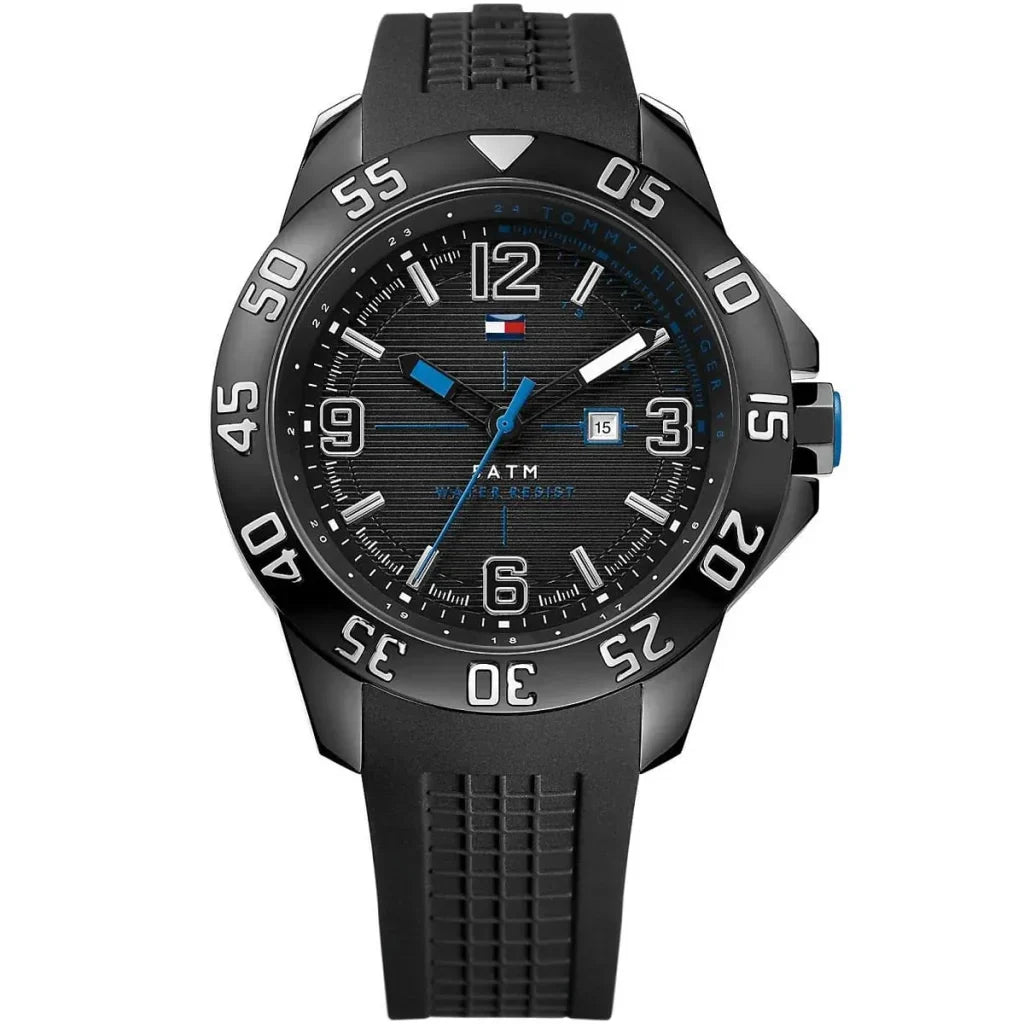 Tommy Hilfiger Cole 1790983 46mm Men's Multi-Function Watch – Black & Black Silicone Strap