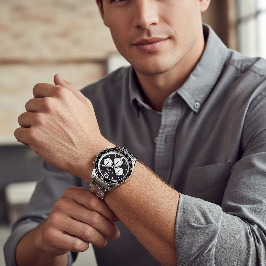 Tommy Hilfiger Luke 1791120 47mm Men's Multi-Function Watch – Black & Silver Stainless Steel Bracelet