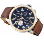 Tommy Hilfiger Trent 1791137 46mm Men's Multi-Function Watch – Blue & Brown Genuine Leather Strap