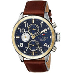 Tommy Hilfiger Trent 1791137 46mm Men's Multi-Function Watch – Blue & Brown Genuine Leather Strap