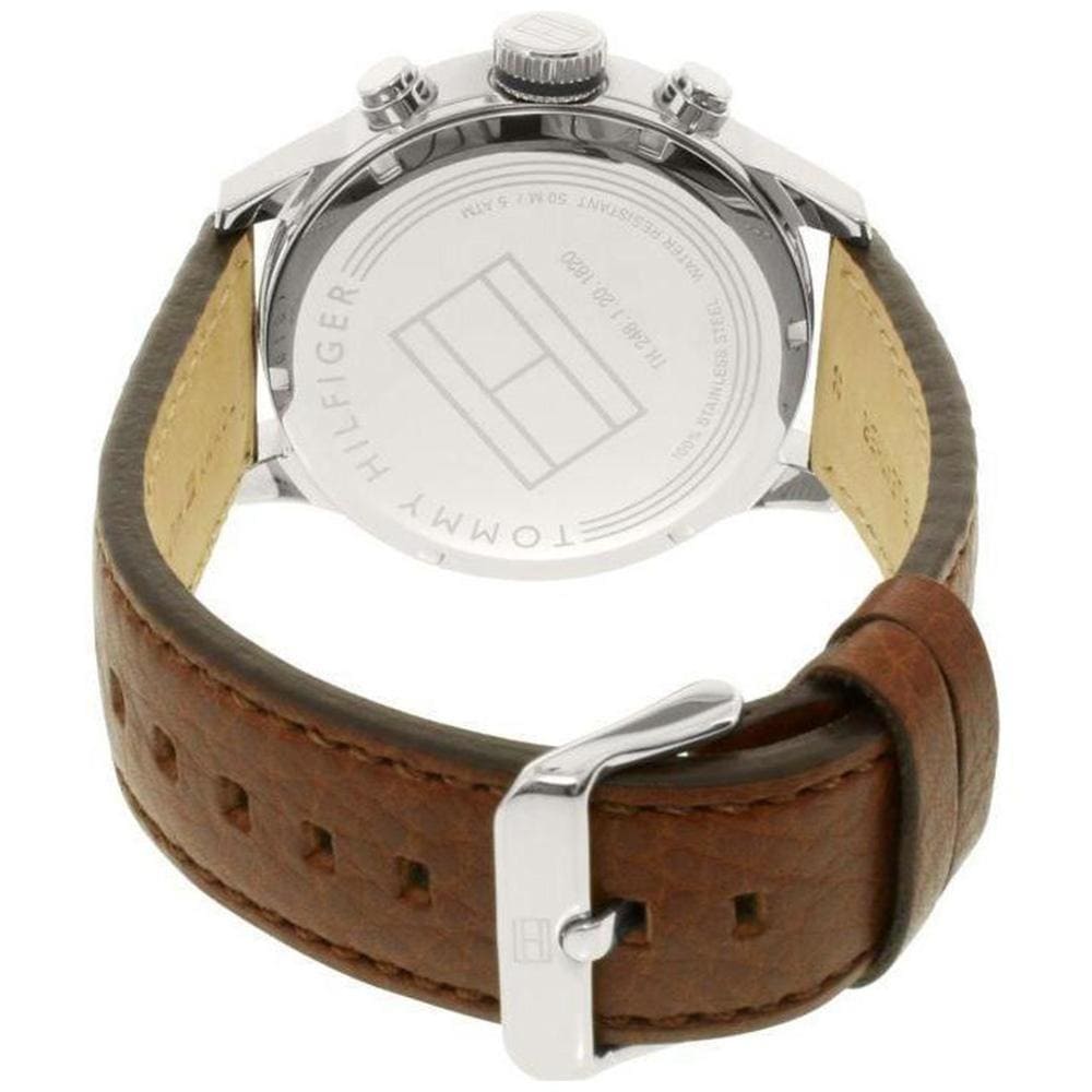 Tommy Hilfiger Trent 1791137 46mm Men's Multi-Function Watch – Blue & Brown Genuine Leather Strap