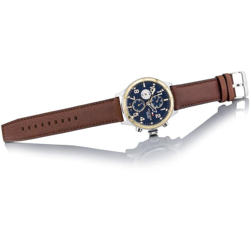 Tommy Hilfiger Trent 1791137 46mm Men's Multi-Function Watch – Blue & Brown Genuine Leather Strap