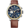Tommy Hilfiger Trent 1791137 46mm Men's Multi-Function Watch – Blue & Brown Genuine Leather Strap