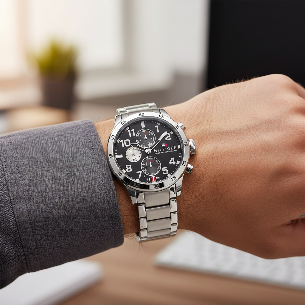Tommy Hilfiger Trent 1791141 46mm Men's Multi-Function Watch – Black & Silver Stainless Steel Bracelet