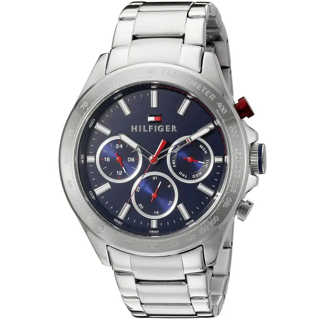Tommy Hilfiger Hudson 1791228 44mm Men's Multi-Function Watch – Blue & Silver Stainless Steel Bracelet