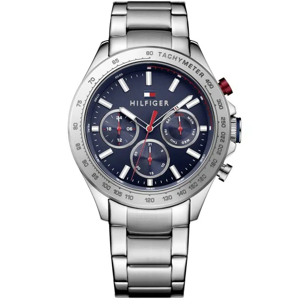 Tommy Hilfiger Hudson 1791228 44mm Men's Multi-Function Watch – Blue & Silver Stainless Steel Bracelet