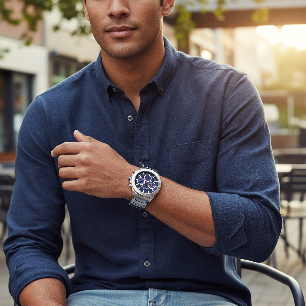 Tommy Hilfiger Hudson 1791228 44mm Men's Multi-Function Watch – Blue & Silver Stainless Steel Bracelet