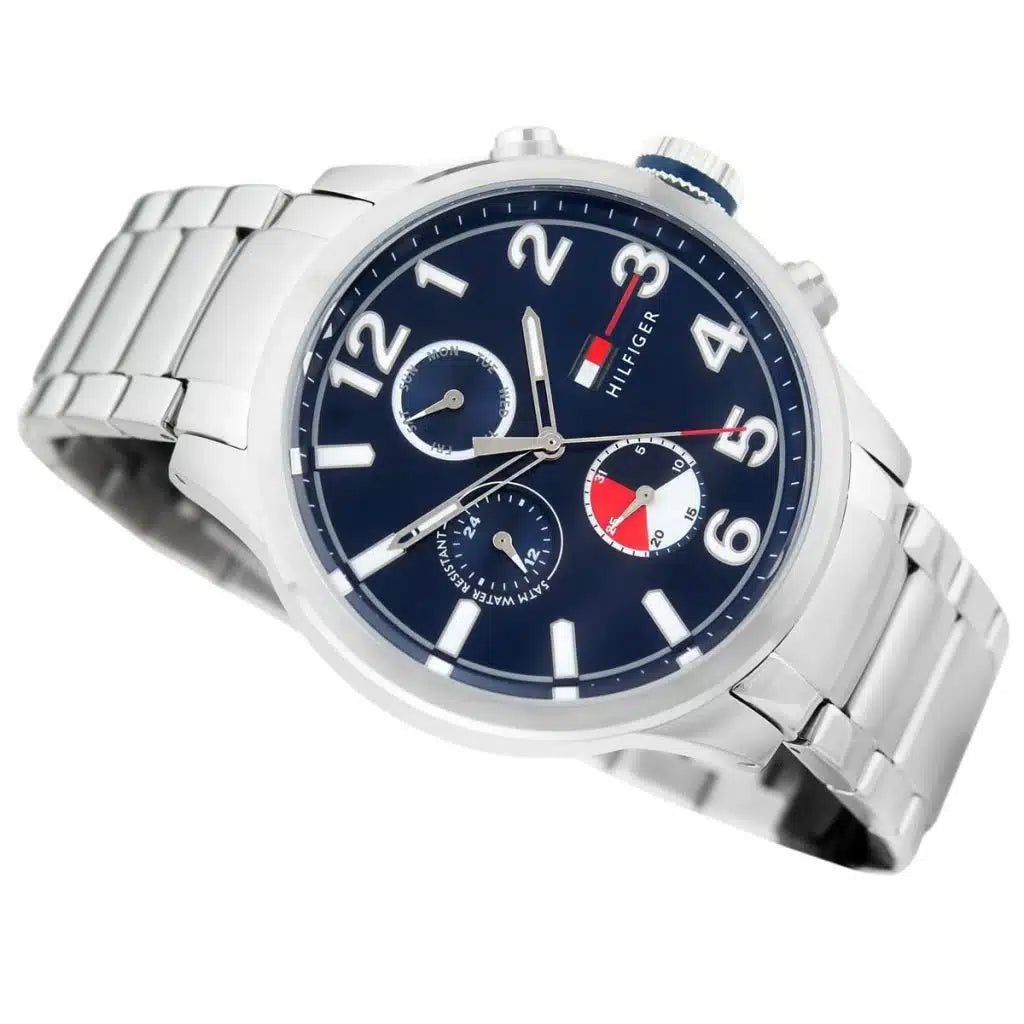 Tommy Hilfiger Jackson 1791242 46mm Men's Multi-Function Watch – Blue & Silver Stainless Steel Bracelet