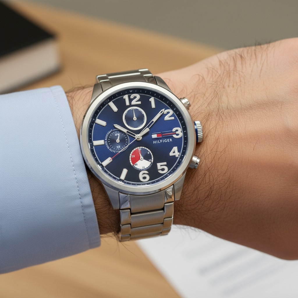 Tommy Hilfiger Jackson 1791242 46mm Men's Multi-Function Watch – Blue & Silver Stainless Steel Bracelet