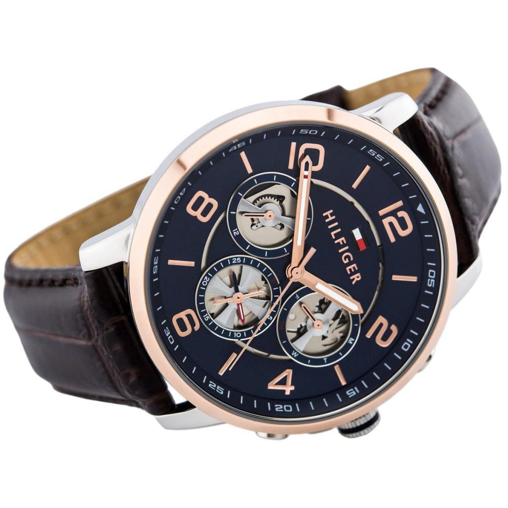 Tommy Hilfiger Keagan 1791290 44mm Men's Multi-Function Watch – Blue & Brown Genuine Leather Strap
