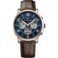 Tommy Hilfiger Keagan 1791290 44mm Men's Multi-Function Watch – Blue & Brown Genuine Leather Strap