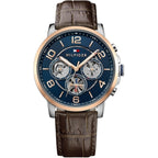 Tommy Hilfiger Keagan 1791290 44mm Men's Multi-Function Watch – Blue & Brown Genuine Leather Strap