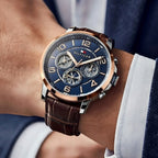 Tommy Hilfiger Keagan 1791290 44mm Men's Multi-Function Watch – Blue & Brown Genuine Leather Strap