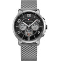 Tommy Hilfiger Keagan 1791292 44mm Men's Multi-Function Watch – Black Skeleton & Silver Stainless Steel Mesh Bracelet