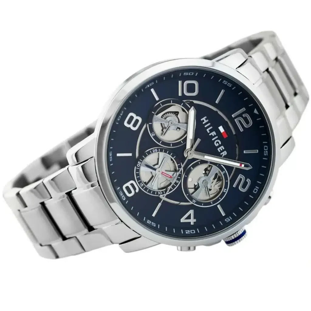 Tommy Hilfiger Keagan 1791293 44mm Men's Quartz Watch – Blue & Silver Stainless Steel Bracelet