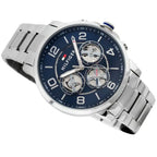 Tommy Hilfiger Keagan 1791293 44mm Men's Quartz Watch – Blue & Silver Stainless Steel Bracelet