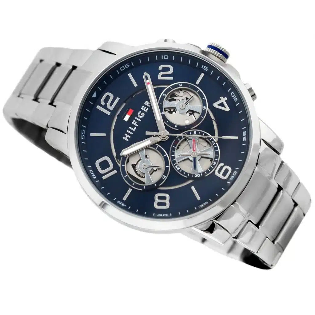 Tommy Hilfiger Keagan 1791293 44mm Men's Quartz Watch – Blue & Silver Stainless Steel Bracelet