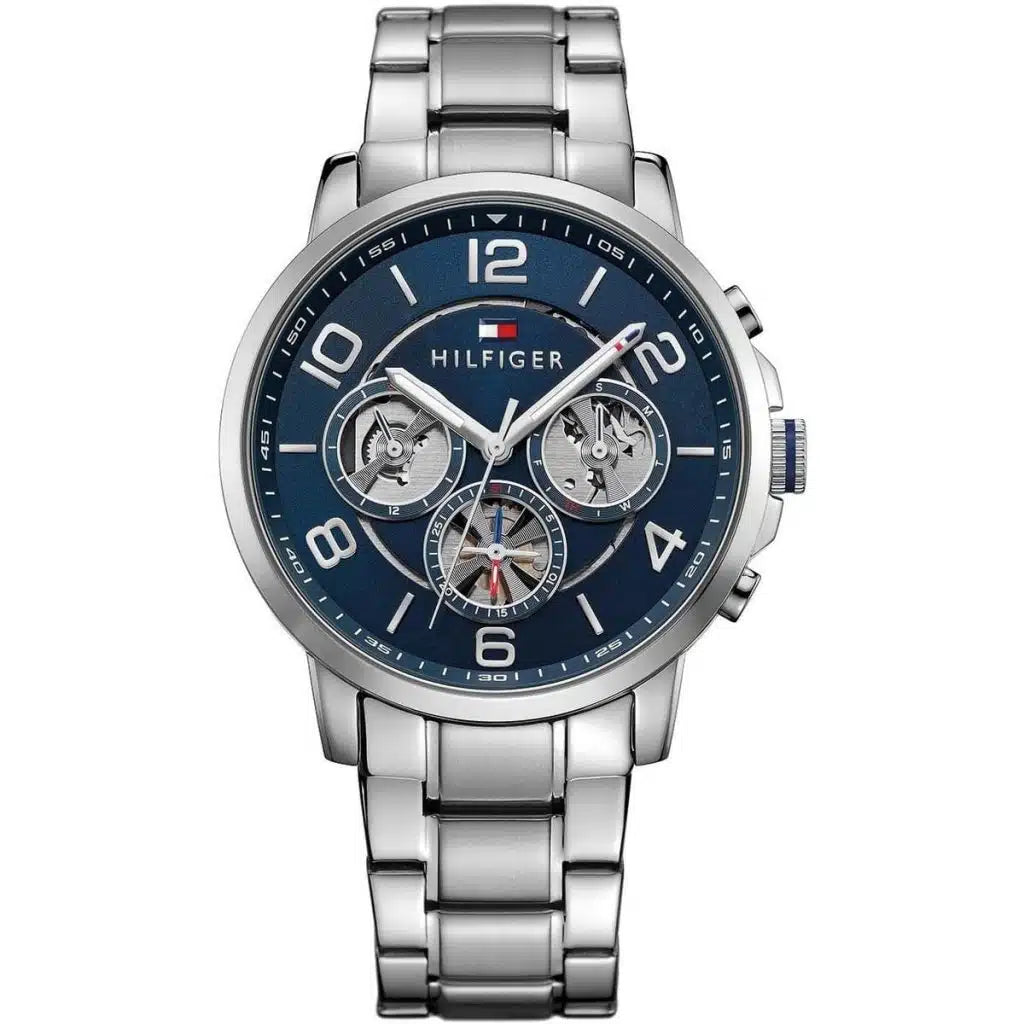 Tommy Hilfiger Keagan 1791293 44mm Men's Quartz Watch – Blue & Silver Stainless Steel Bracelet
