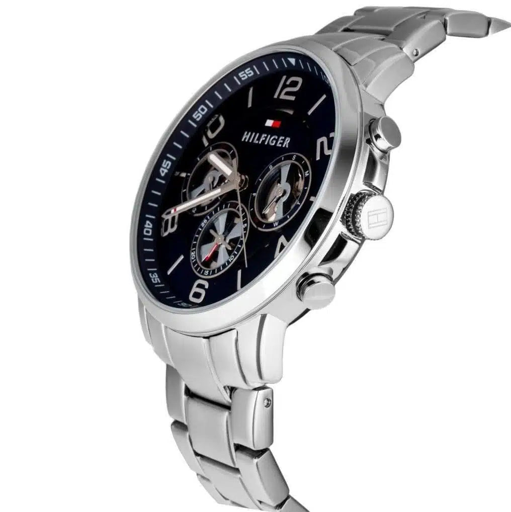 Tommy Hilfiger Keagan 1791293 44mm Men's Quartz Watch – Blue & Silver Stainless Steel Bracelet