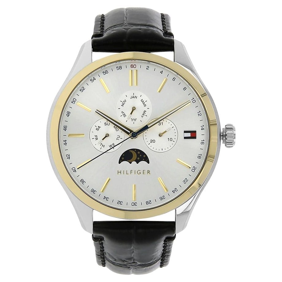 Tommy Hilfiger Oliver 1791305 43mm Men's Multi-Function Watch – White & Black Genuine Leather Strap