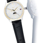 Tommy Hilfiger Oliver 1791305 43mm Men's Multi-Function Watch – White & Black Genuine Leather Strap