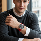 Tommy Hilfiger Decker 1791351 46mm Men's Multi-Function Watch – Black & Red Silicone Strap