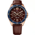 Tommy Hilfiger Erik 1791367 46mm Men's Multi-Function Watch – Brown & Blue Genuine Leather Strap