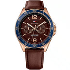 Tommy Hilfiger Erik 1791367 46mm Men's Multi-Function Watch – Brown & Blue Genuine Leather Strap