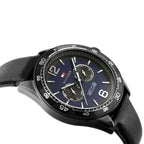 Tommy Hilfiger Erik 1791368 46mm Men's Multi-Function Watch – Blue Textured & Black Genuine Leather Strap