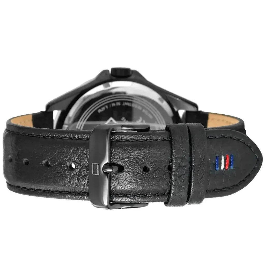 Tommy Hilfiger Erik 1791368 46mm Men's Multi-Function Watch – Blue Textured & Black Genuine Leather Strap