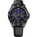 Tommy Hilfiger Erik 1791368 46mm Men's Multi-Function Watch – Blue Textured & Black Genuine Leather Strap