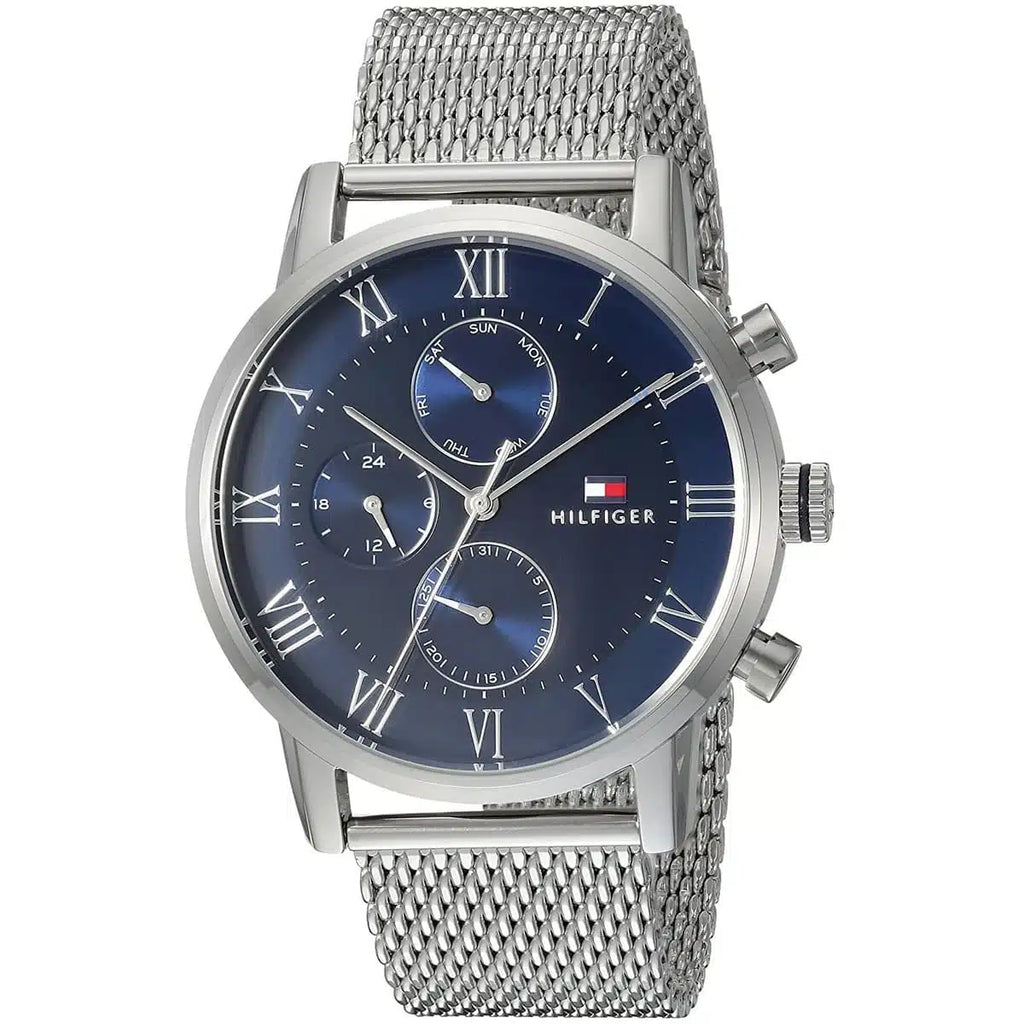 Tommy Hilfiger Kane 1791398 44mm Men's Multi-Function Watch – Blue & Silver Stainless Steel Mesh Bracelet