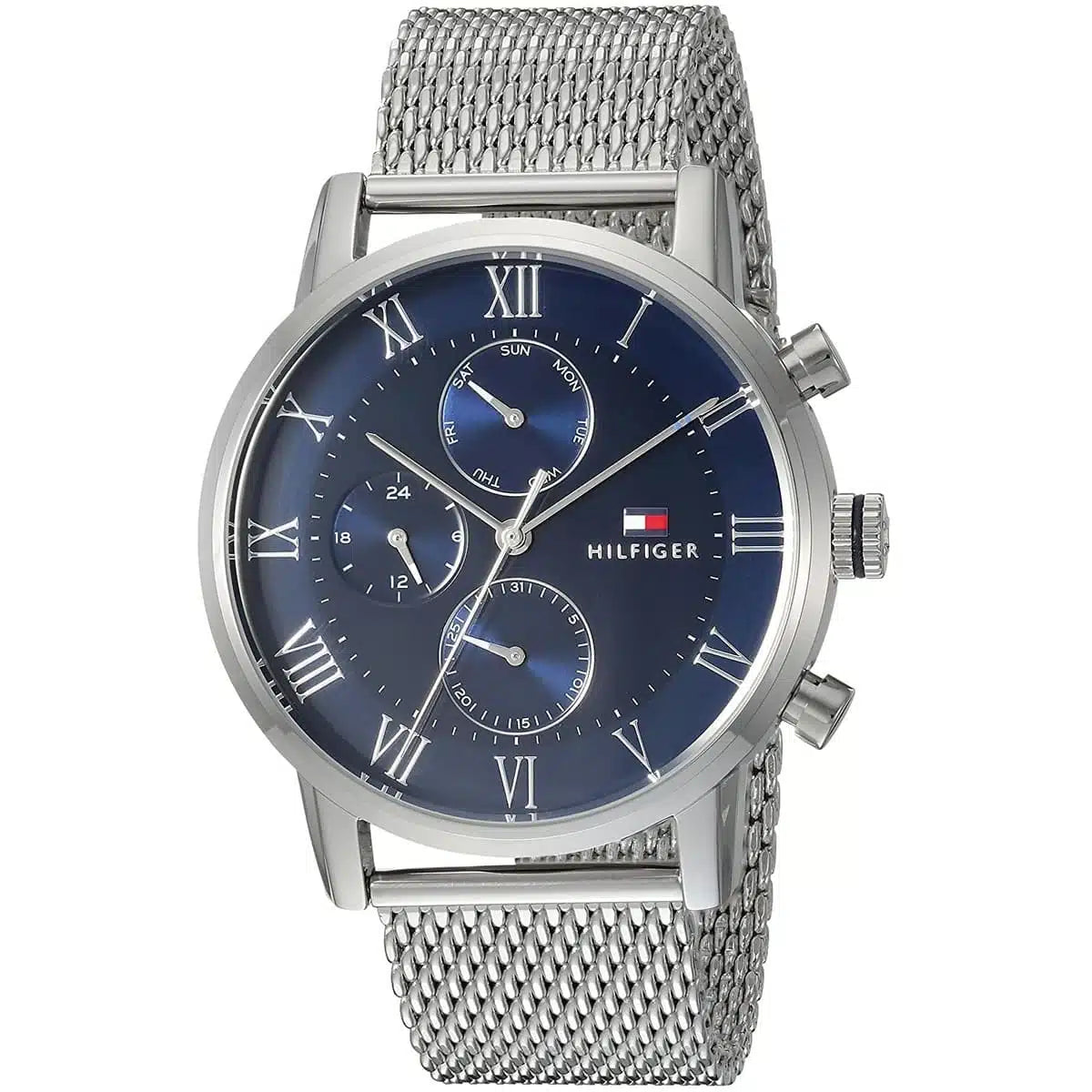 Tommy Hilfiger Kane 1791398 44mm Men's Multi-Function Watch – Blue & Silver Stainless Steel Mesh Bracelet