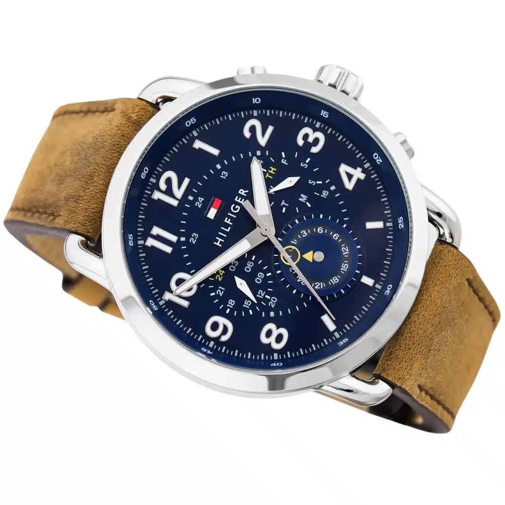 Tommy Hilfiger Briggs 1791424 46mm Men's Multi-Function Watch – Navy Blue & Brown Genuine Leather Strap